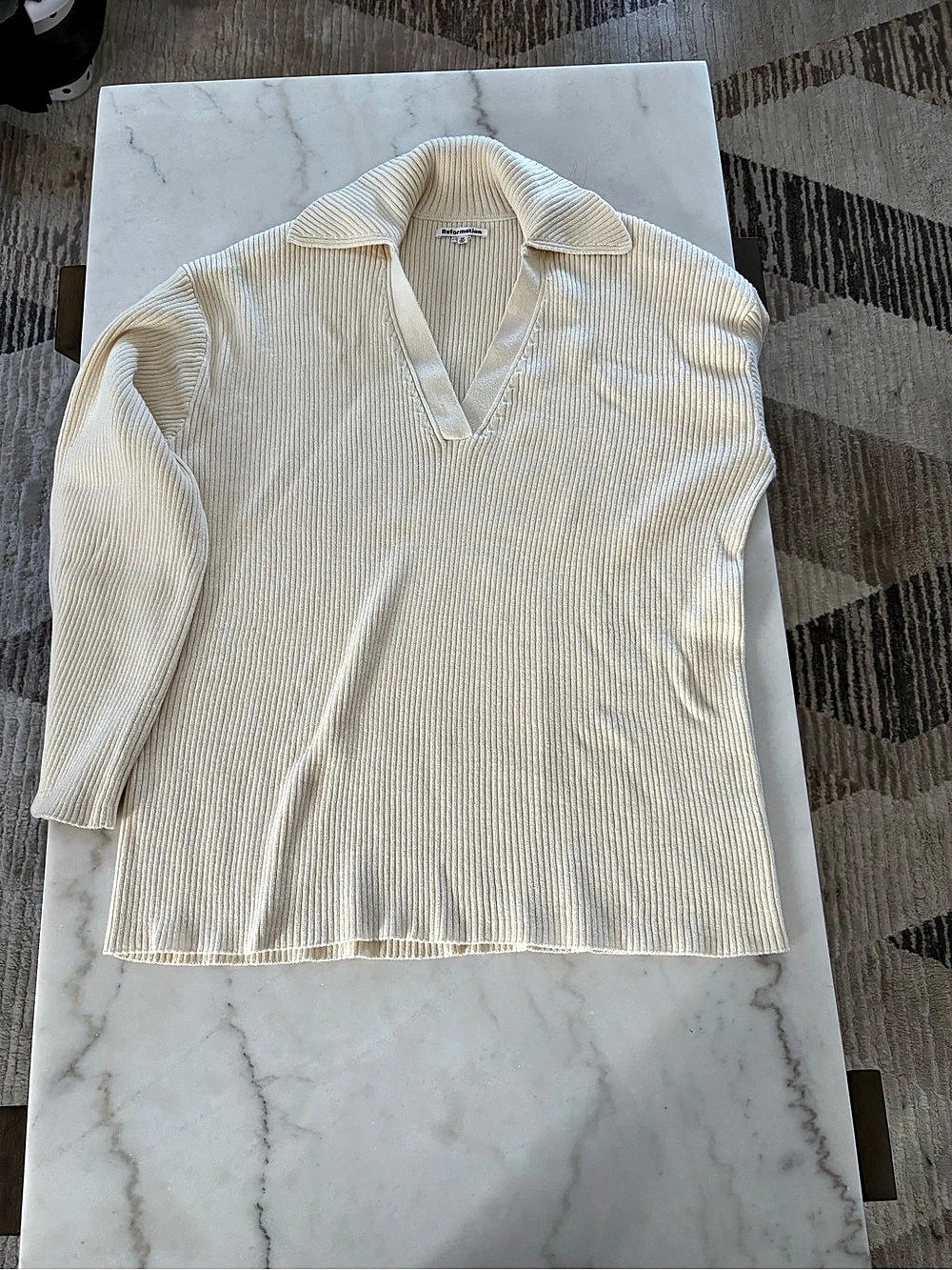 Reformation Harper Oversized Cotton Polo Sweater - Cream